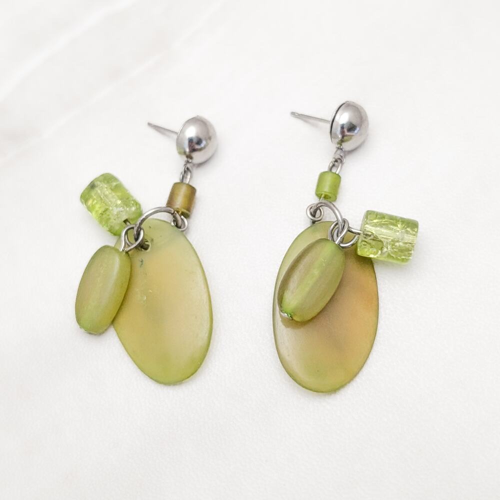 Vintage Stud Earrings Green Tones Dangle Drop Earrings 2" Long